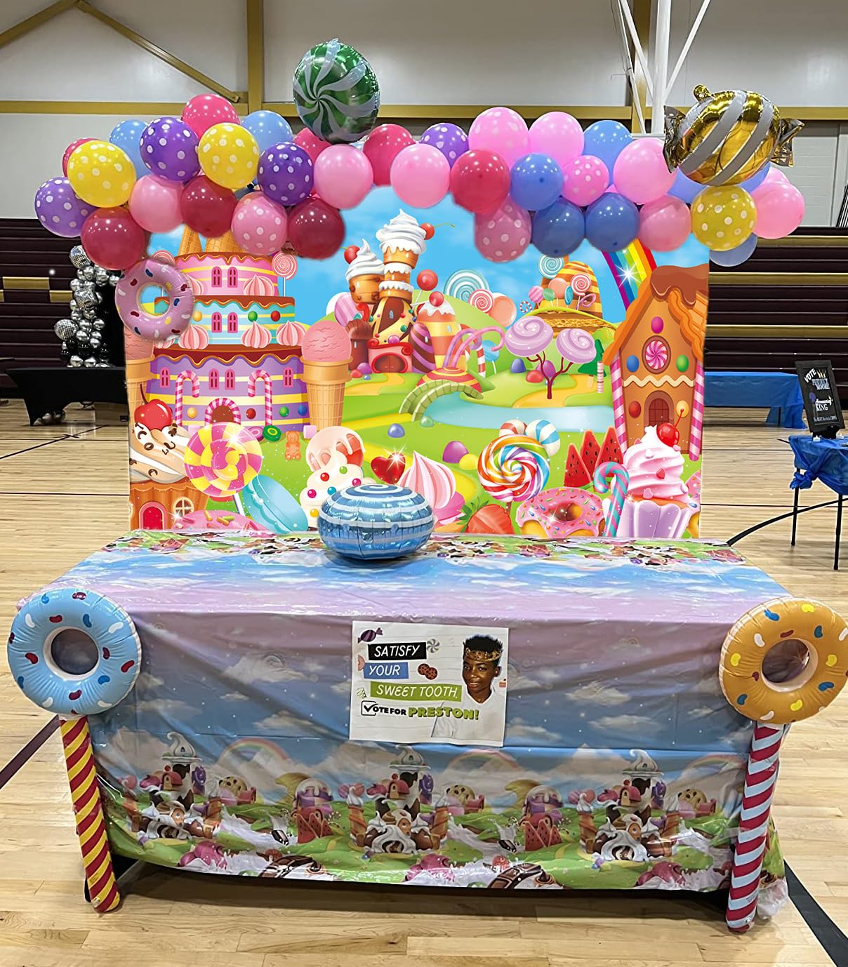 CHNYWORK 7x5ft Candyland Backdrop Candies Jelly Sugar Sweets Treats Donut Chocolate Lollipop Yellow Background Baby Shower Children Birthday Wedding Party Decor Portrait Photo Booth Studio Props - View #9