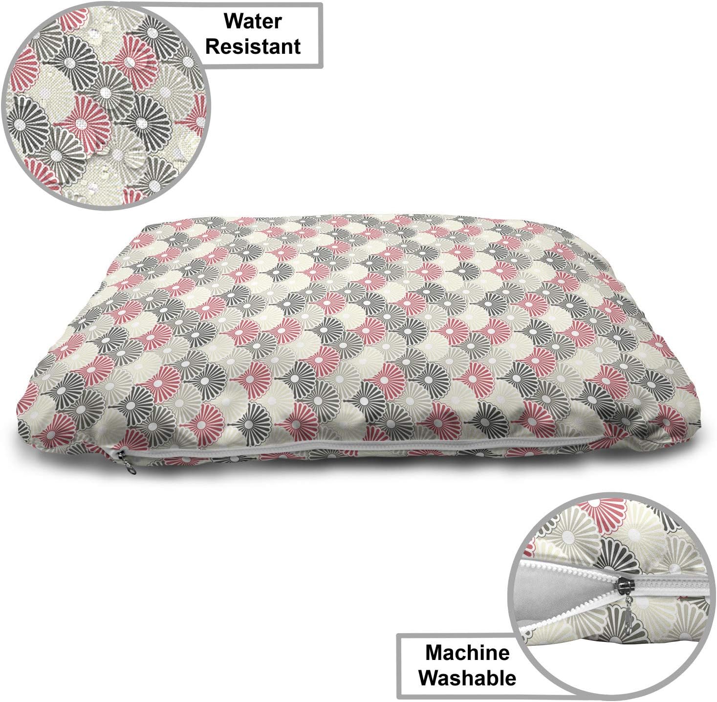 review Lunarable Asian Pet Bed, Japanese Hand Fan in Abstract Style Soft Tone Graphic, Chew Resistant Pad for Dogs and Cats Cushion with Removable Cover, 24