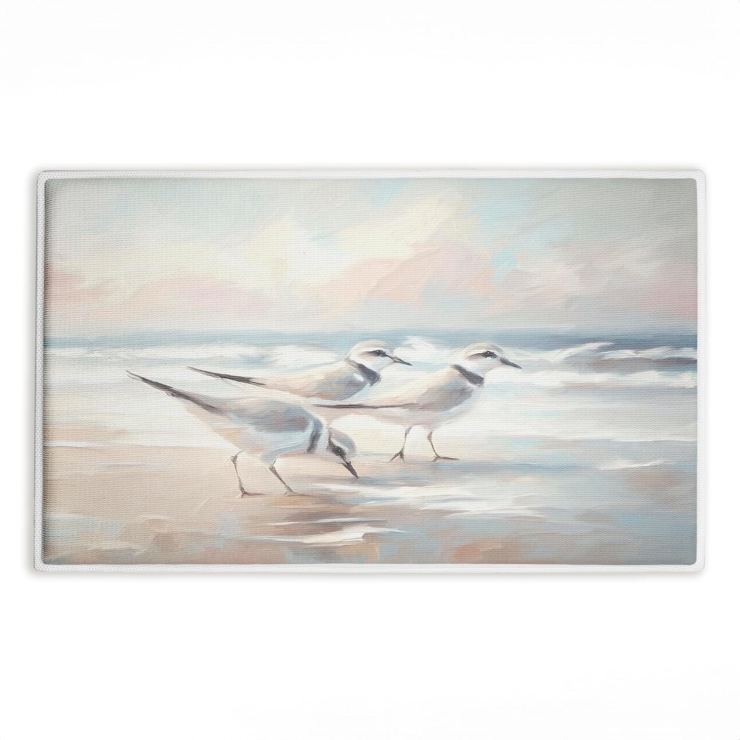 Stupell Industries Blue Haven Bay Sandpipers Plush Bathroom Mat & Bath Rug, Soft Quick-Dry Non-Slip Bathroom Rug with Recycled Foam Cushion, Coastal Sandpiper Bird Design by Ramona Murdock, 18"x30"