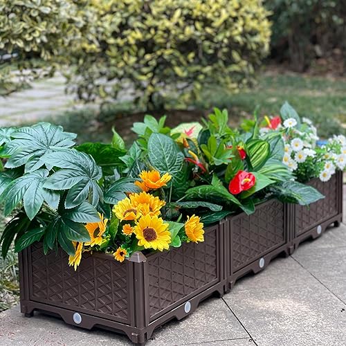 Miniatura 2 de Jardineras elevadas para plantas al aire libre, jardineras de plástico, cajas de jardín elevadas, macetas de jardín, patio, balcón, terraza para