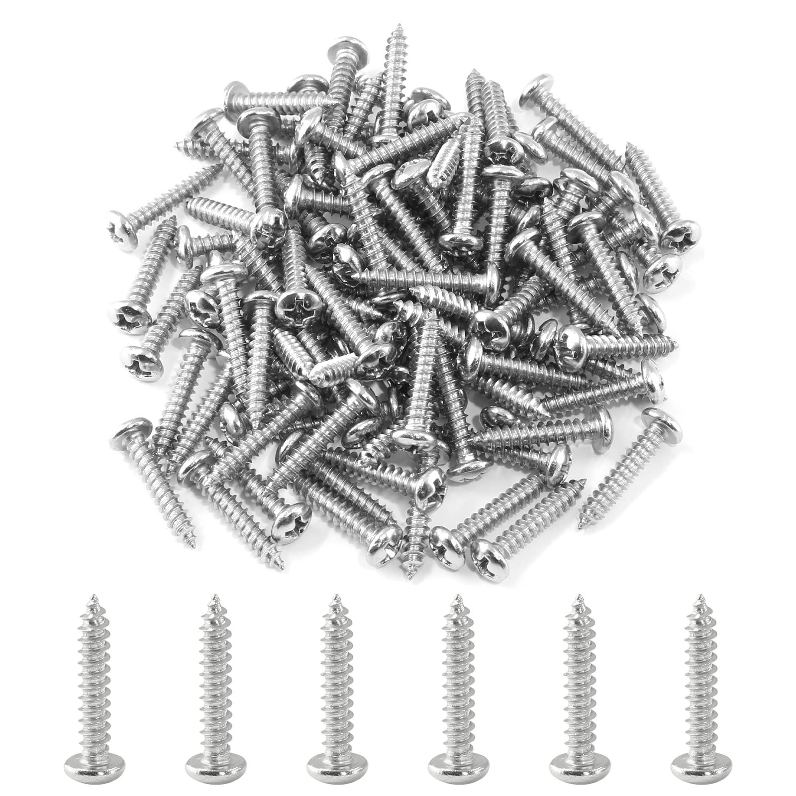 Qjaiune 100Pcs #6 x 3/4" Pan Head Sheet Metal Screws, 18-8 Stainless Steel Screws Full Thread Phillips Screws, Self-Tapping Screws for Wood Drywall