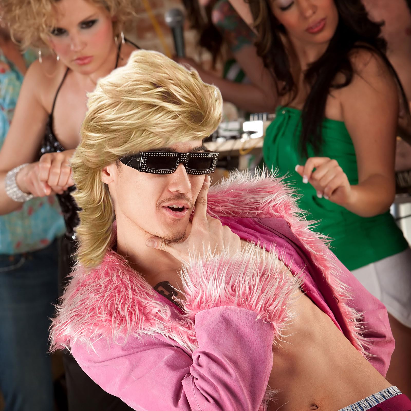FOUNSHO Blonde Mullet Wig for Men Men's Long Curly Wig - Image 4
