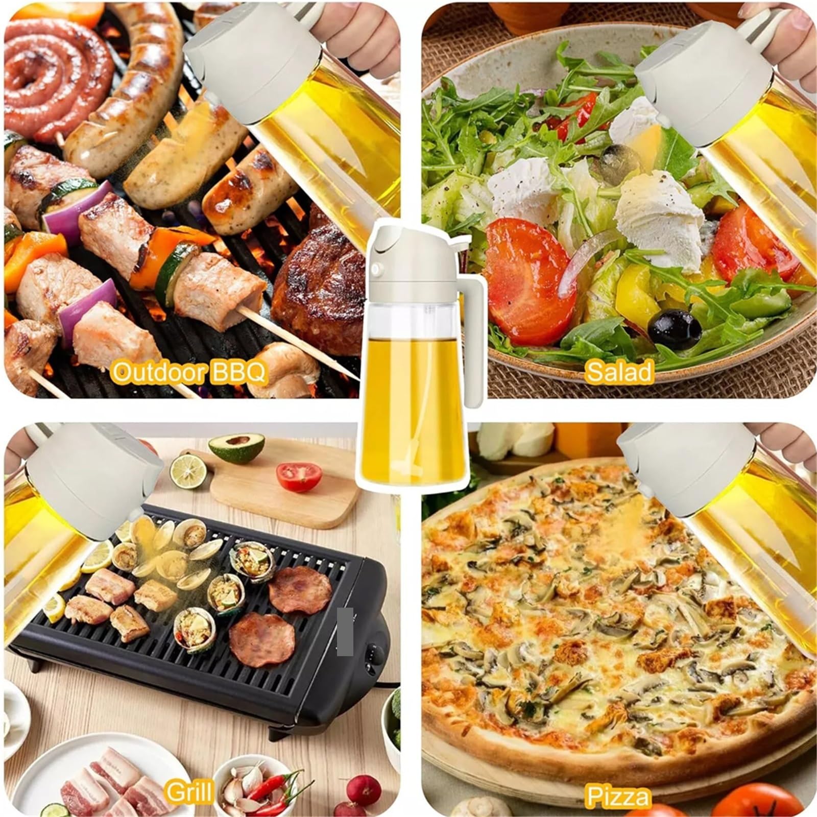 Pulverizador de aceite de cocina, Pulverizador 2 En 1, Vertedor De Aceite, Botella Vacía, Contenedor Plástico, Dispensador, Vaporizador, Cocina, Barbacoa, Utensilios Acampada(2Pcs Yellow)