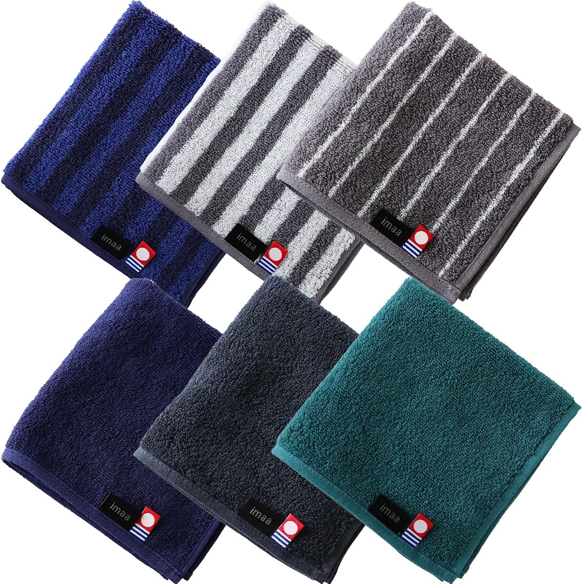imaa Japanese Imabari Towel Set – 6 Pack 9.8"x9.8" Mini Face Towels, 100% Cotton, Made in Japan – Soft, Absorbent, for Travel, Baby, Gym Assortment F (6 Pack)