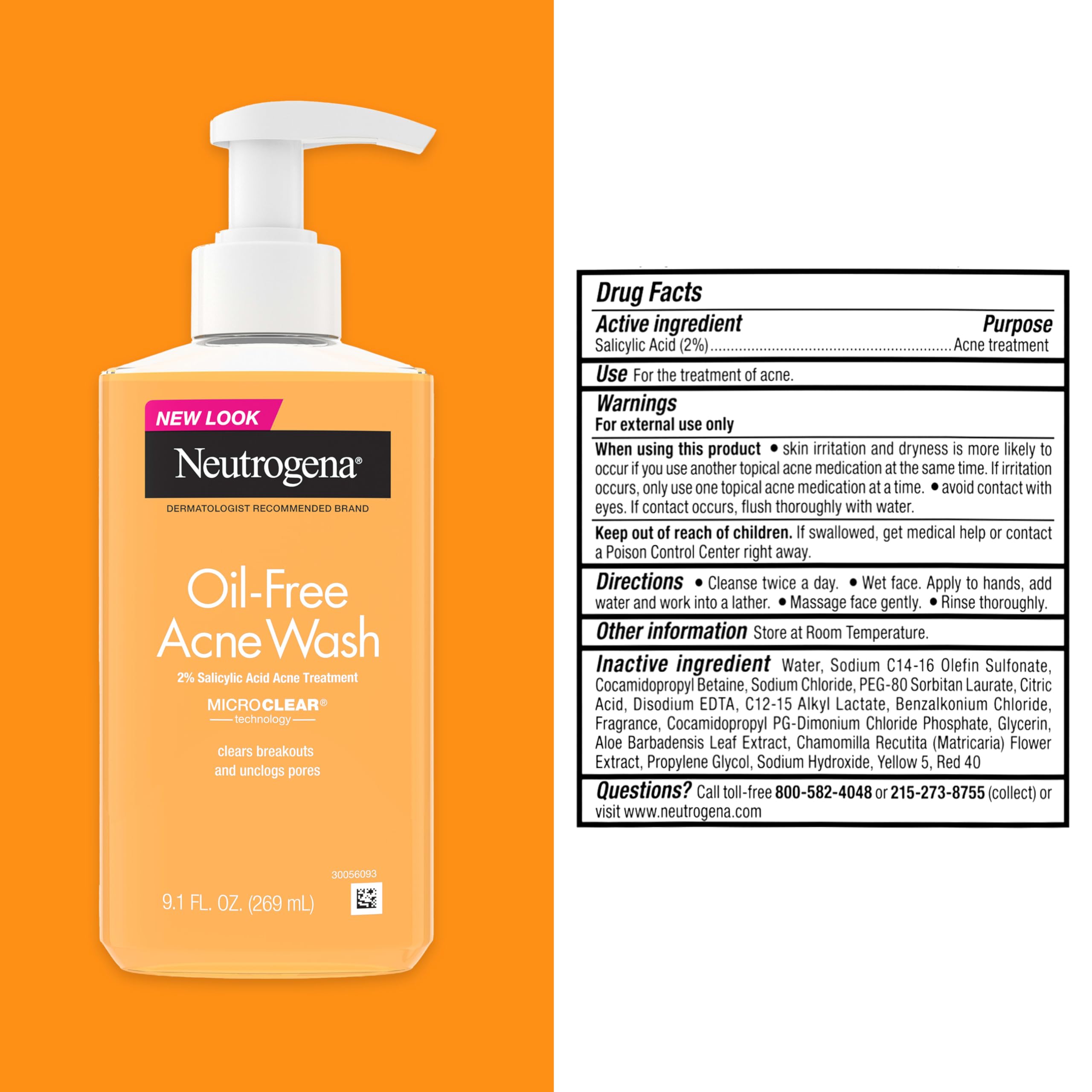 Neutrogena Oil Free Acne Face Wash with 2% Salicylic Acid, 9.1 Fl Oz, 3 Pack