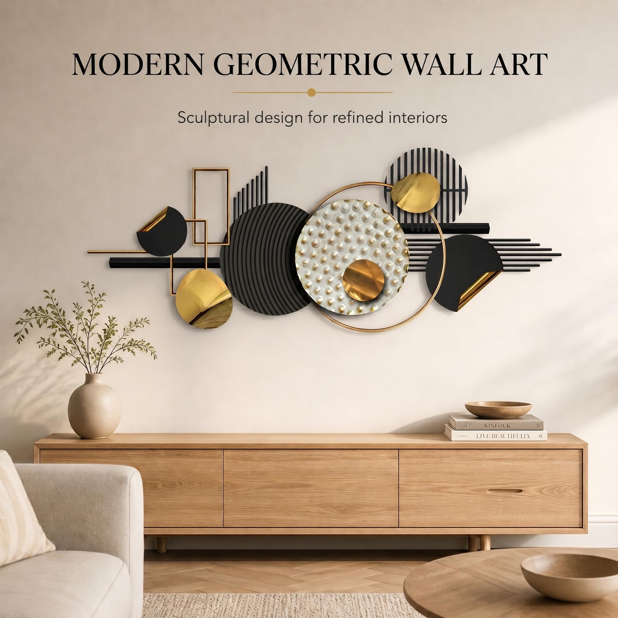 Blissio 3D Groß Wanddeko Wohnzimmer – Flexibel Aufhängbar | 150×60cm,mit Montagezubehör,für Sofa Hintergrundwand,Eingangsbereich Wanddeko Metall