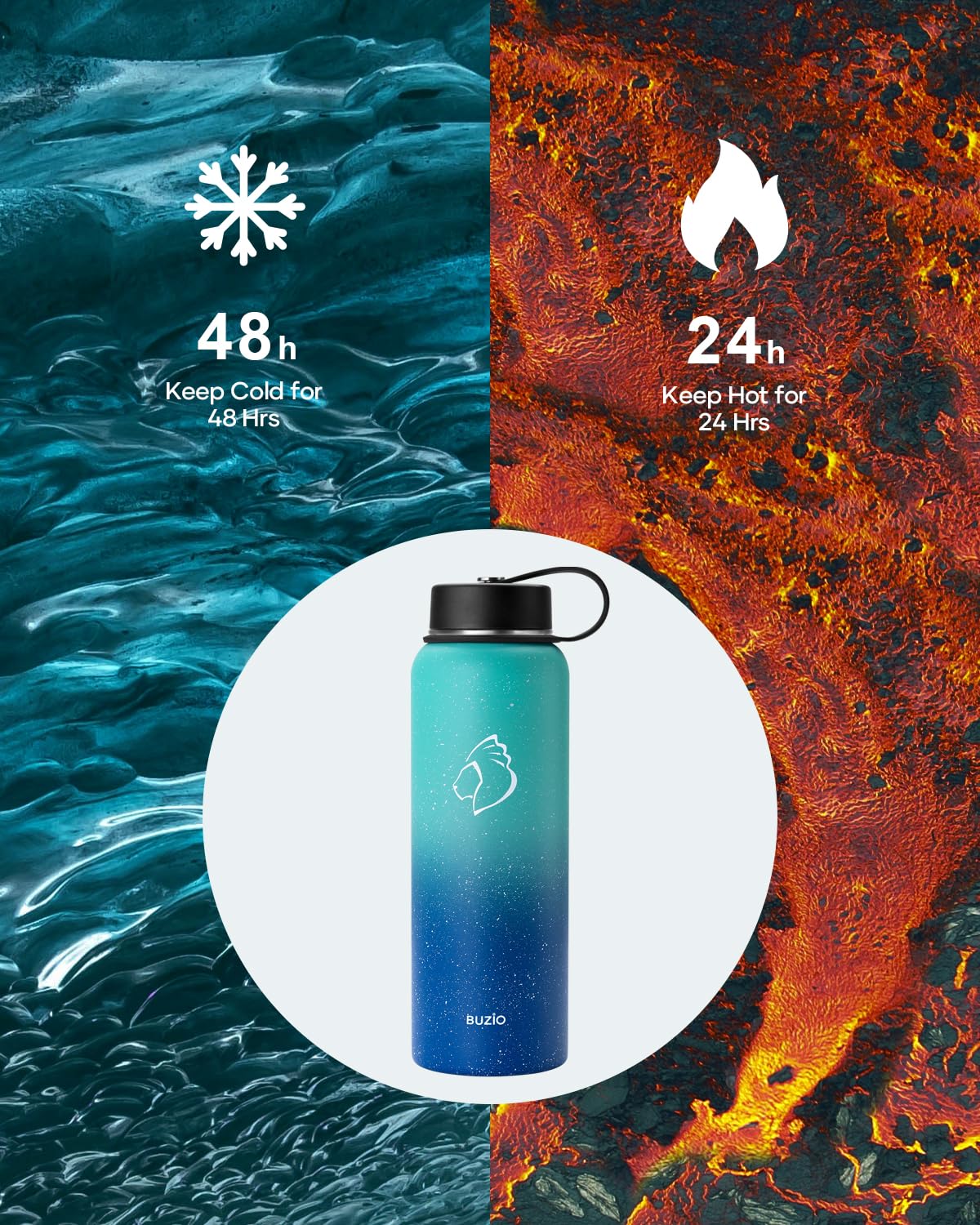 Stainless Steel Water Bottle with Straw, BUZIO Insulated Water Bottle with Straw Lid 1180 ml Vacuum Cold for 48 Hrs - Image 2