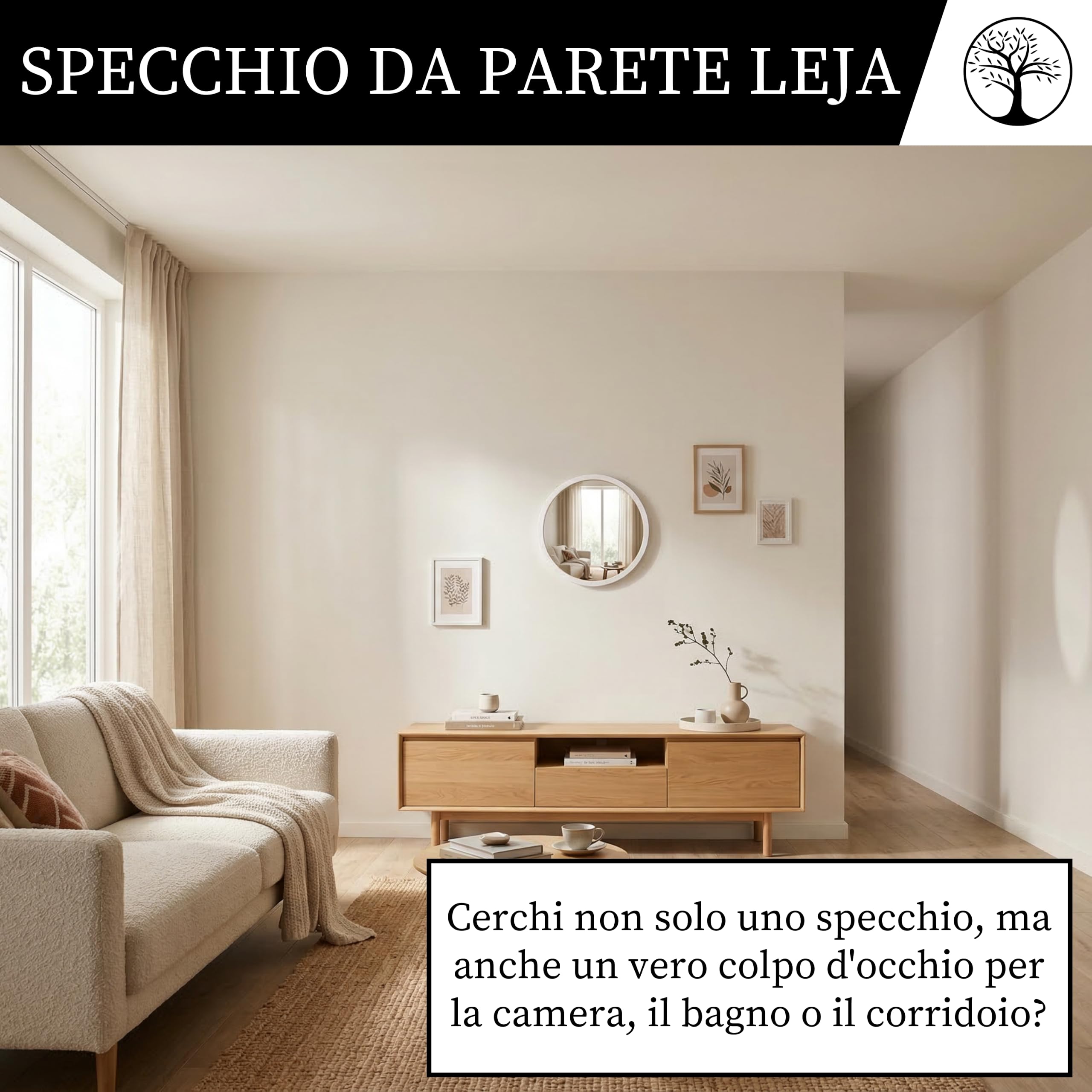 Specchio piccolo rotondo legno bianco | Legno massello, Montaggio facile, Prodotto nell'UE, Vetro a specchio da 4 mm, Gancio in metallo sicuro, Facile da pulire