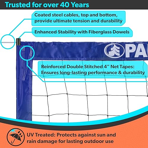 Miniatura 2 de Park & Sun Sports - Red de voleibol profesional para interiores y exteriores con cable de acero superior e inferior, azul, talla única