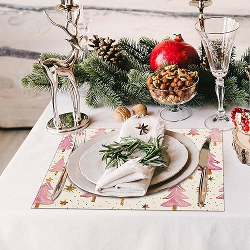 Miniatura 2 de Juego de 4 manteles individuales de Navidad, 12 x 18 pulgadas, resistentes al calor, con árboles de Navidad, decoración de mesa de invierno de