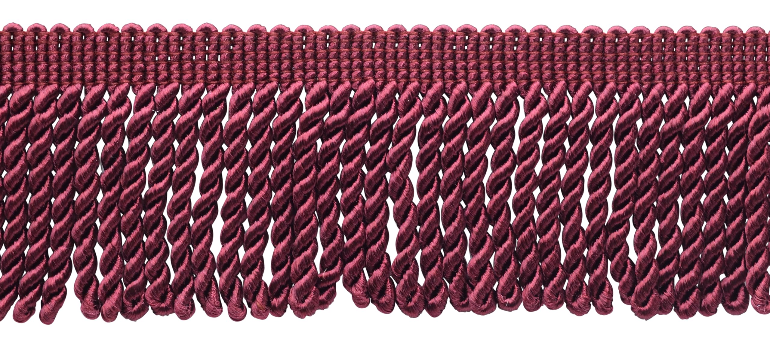 DÉCOPRO 7.5cm (3") Fancy Woven Gimp Header Satiny Bullion Fringe Trim BFS3, Dark Wine Red # E10 (Dark Burgundy Red) 16.5m (18 yards/54 ft)