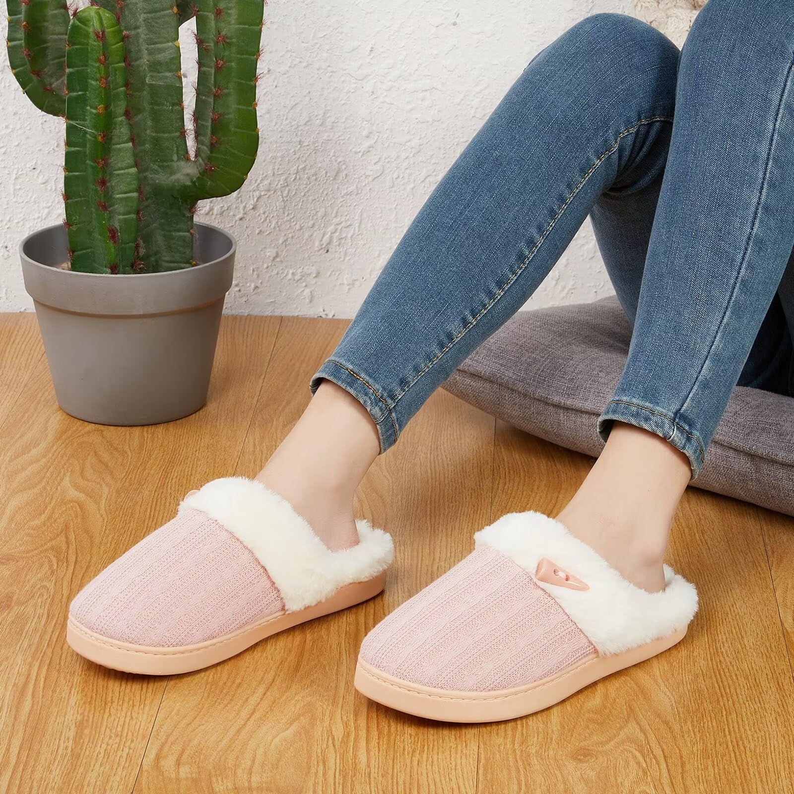 NineCiFun Pantofole da donna Comfort Memory Foam Pantofole morbide e pelose Scarpe da letto calde Pantofole antiscivolo