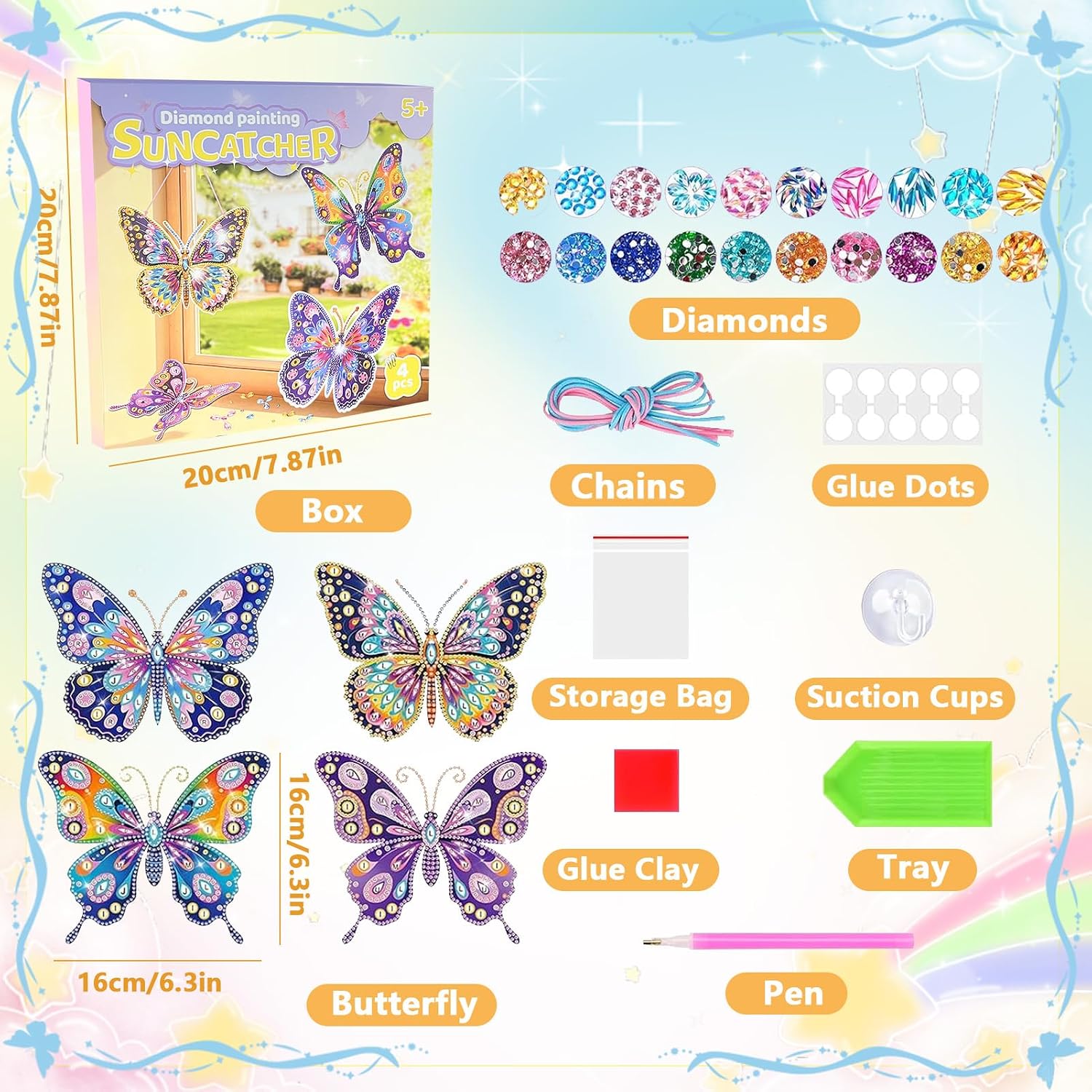 LCOZX 4 Pack Butterfly Suncatcher Diamond Art, Window & Wall Art for Kids image 2