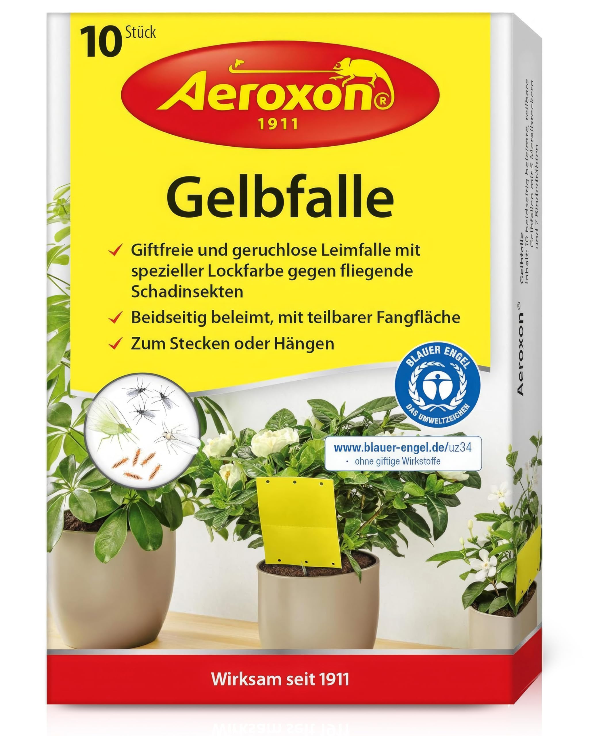 Aeroxon Gelbfalle – Gelbsticker 10 Stück, Gegen fliegende Schadinsekten (1er Pack)