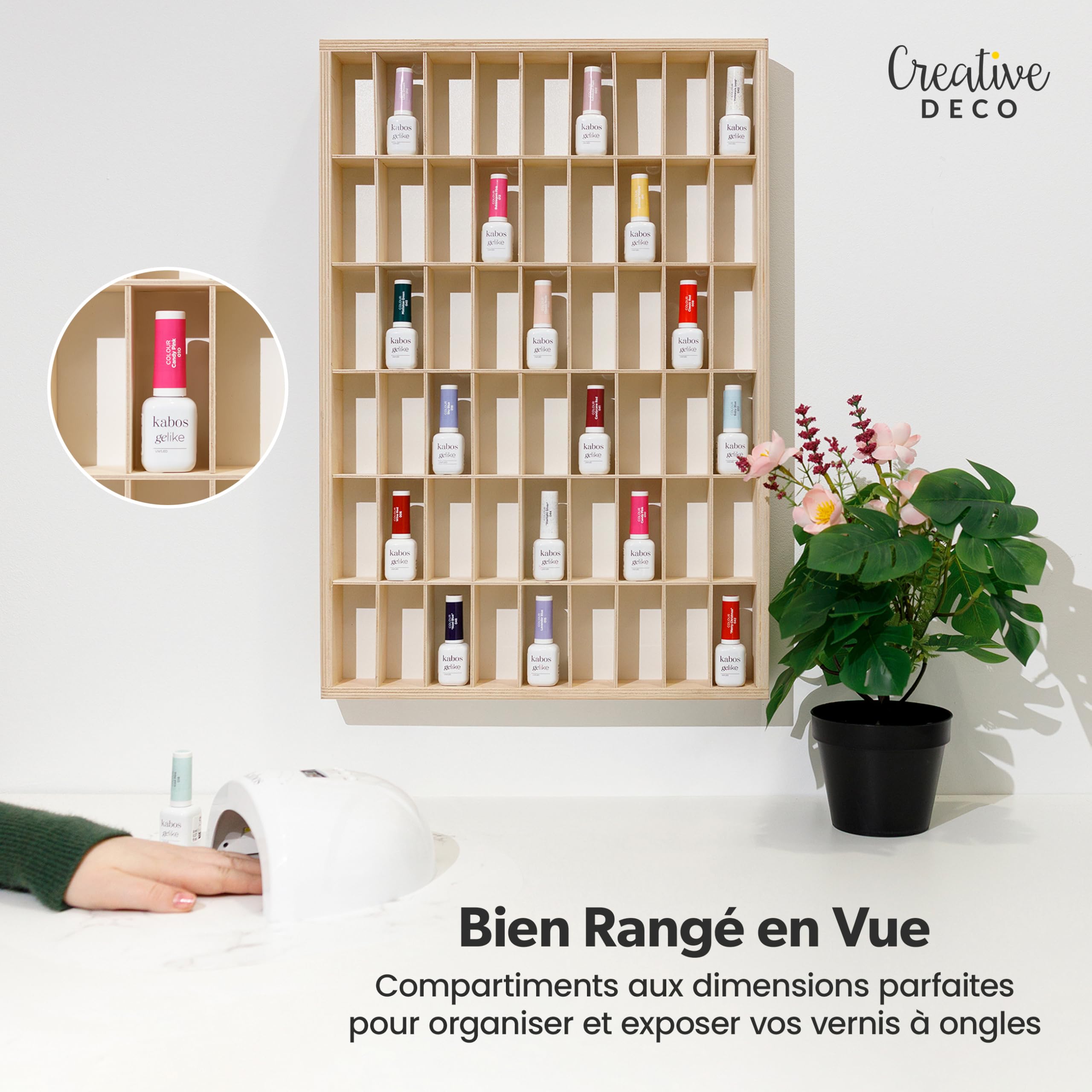 Creative Deco Étagère de Collection en Bois pour Petites Voitures – 54 Compartiments Réglables | 60 x 40 x 5,5 cm | Contreplaqué Naturel | Étagère Murale Verticale pour Figurines