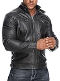 Men’s Stand Collar Leather Jacket Casual Faux Leather Motorcycle Jacket Outerwear Coat with Zipper Pockets