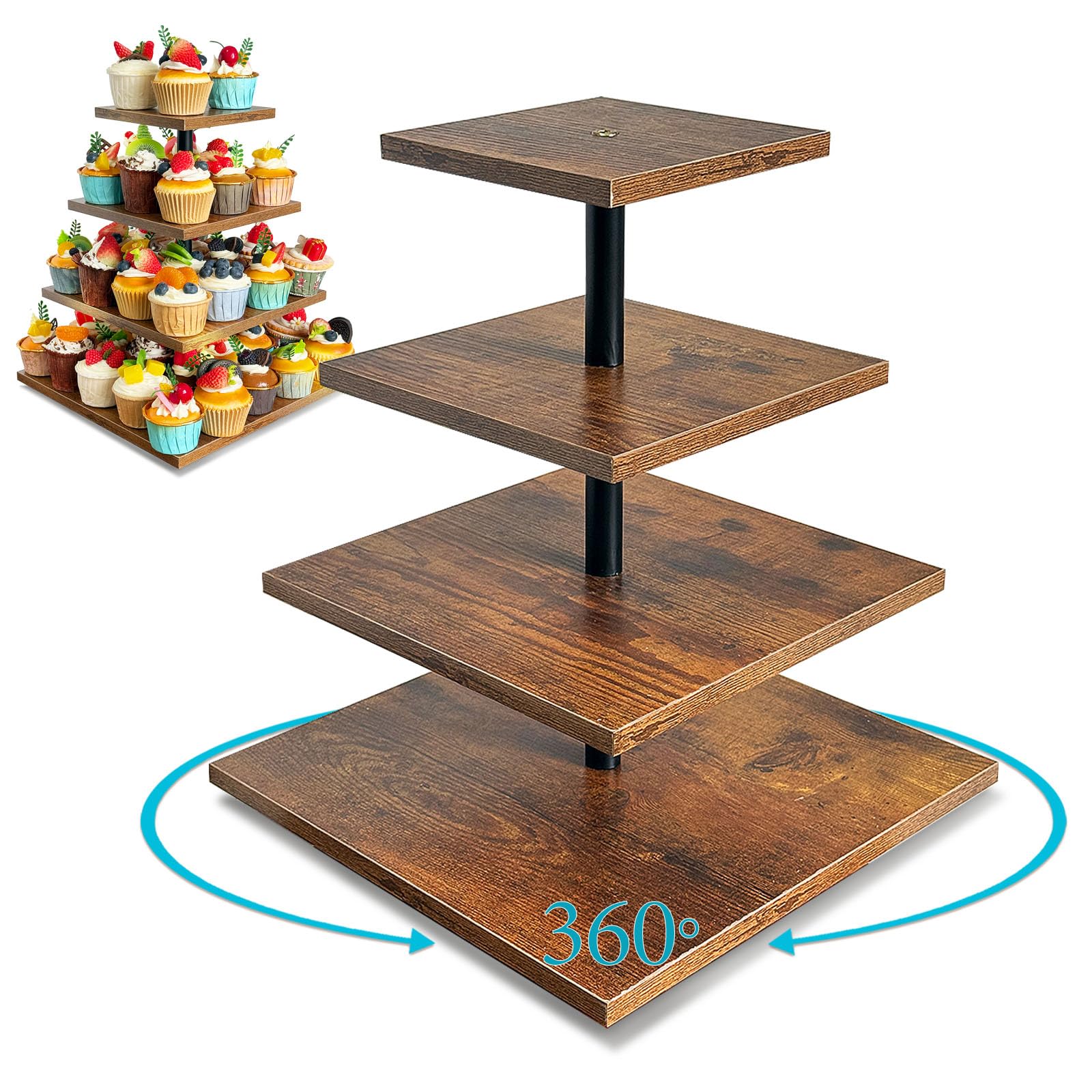 Umgozrz 4 Tier Cupcake Stand, Wooden Cupcake Holder Stand for 50 Cupcakes Rustic Cupcake Display Stand for Wedding, Birthday