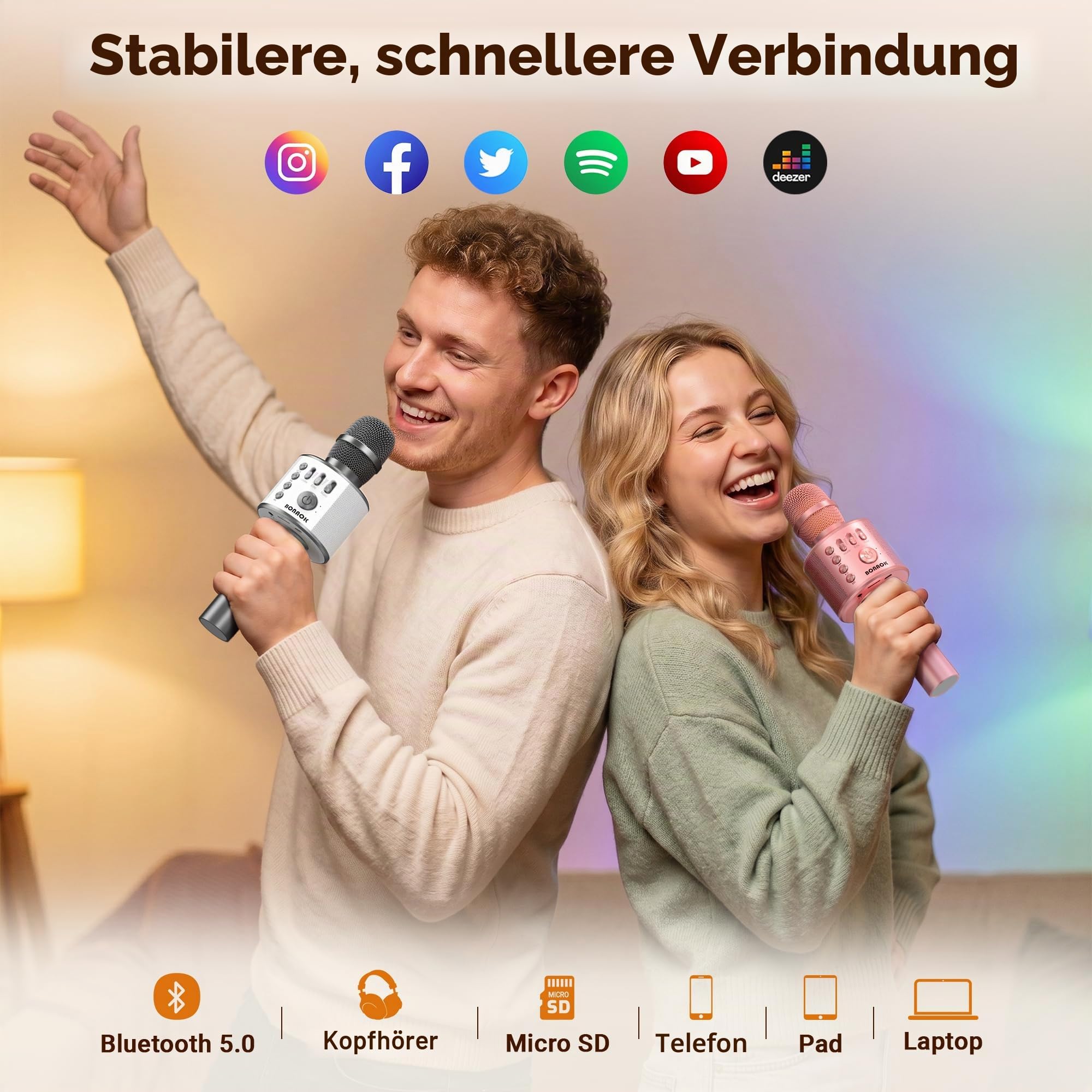 BONAOK Kabelloses Bluetooth-Karaoke-Mikrofon, 3-in-1, tragbar, Karaoke-Mikrofon, Lautsprecher, Maschine, Zuhause, Party, Geburtstag, für alle Smartphones, Q37 (Space Gray)