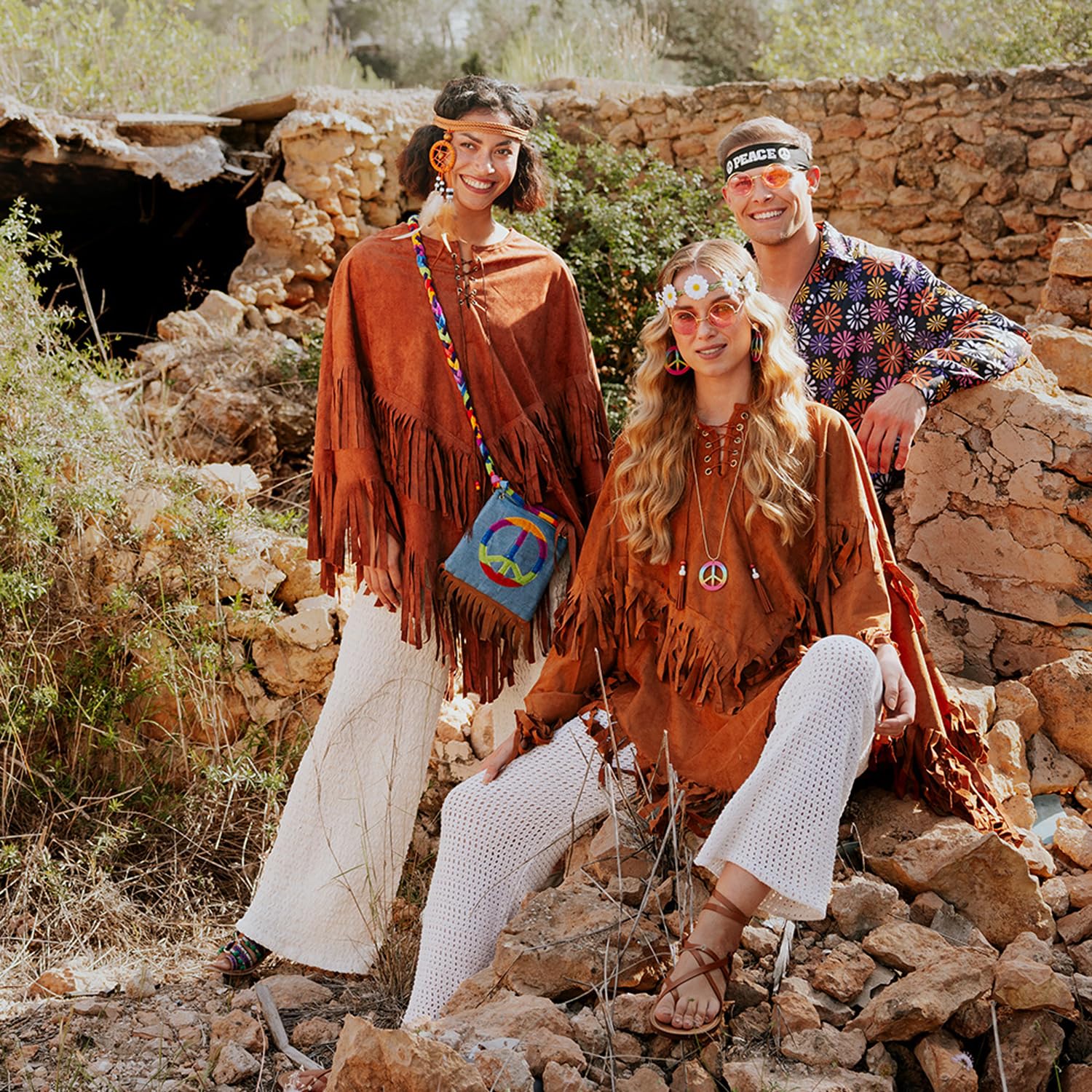 Boland - 44095 - Poncho indiano, marrone, taglia unica per adulti, mantello in pelle con frange e perline, capo, cowboy, squaw, carnevale, festa in maschera, Halloween, festa a tema