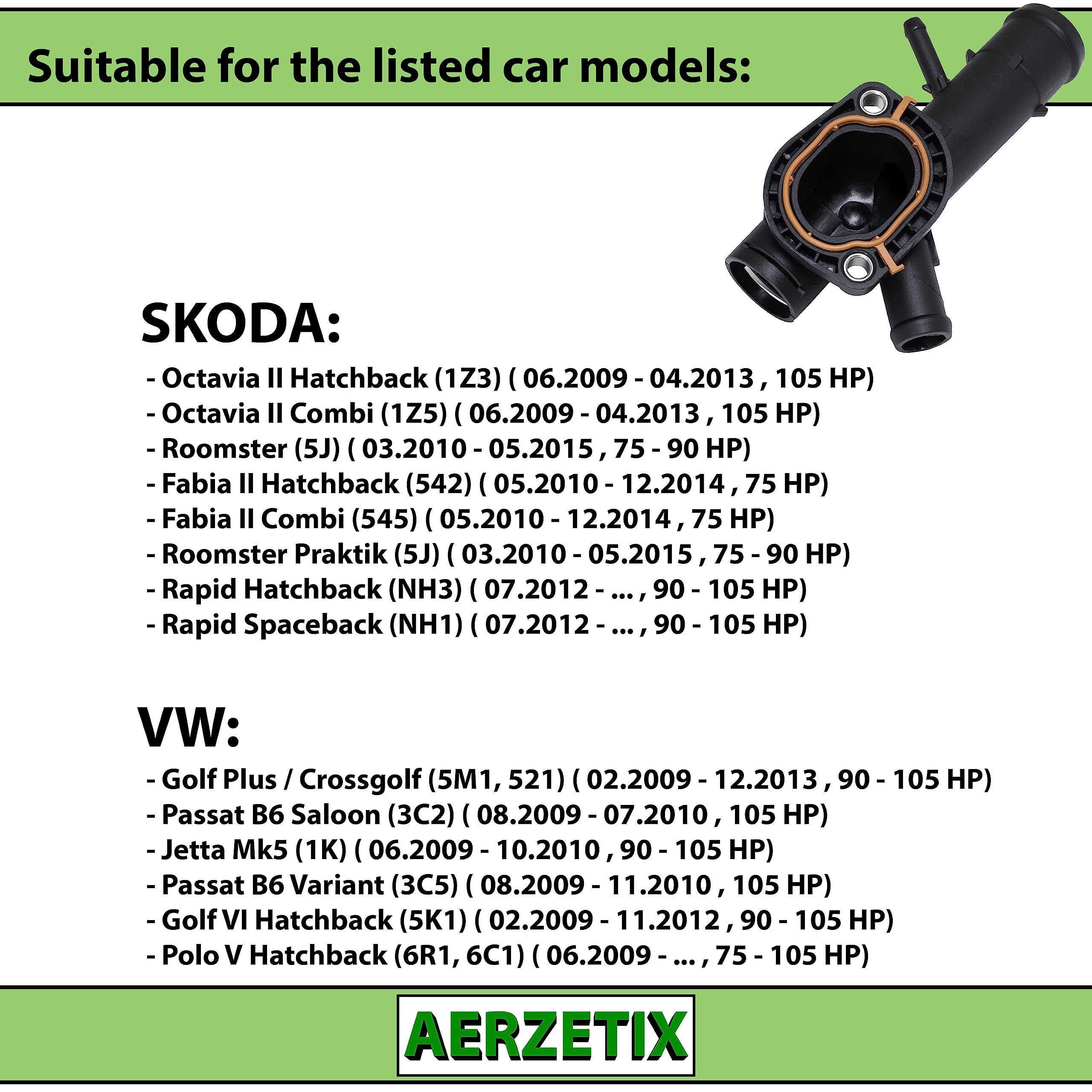 AERZETIX - C67186 - Bride de liquide de refroidissement avec joint d'étanchéite et raccord d'interrupteur thermique - compatible avec numéros OE 03L 121 131B, 03L 121 131F