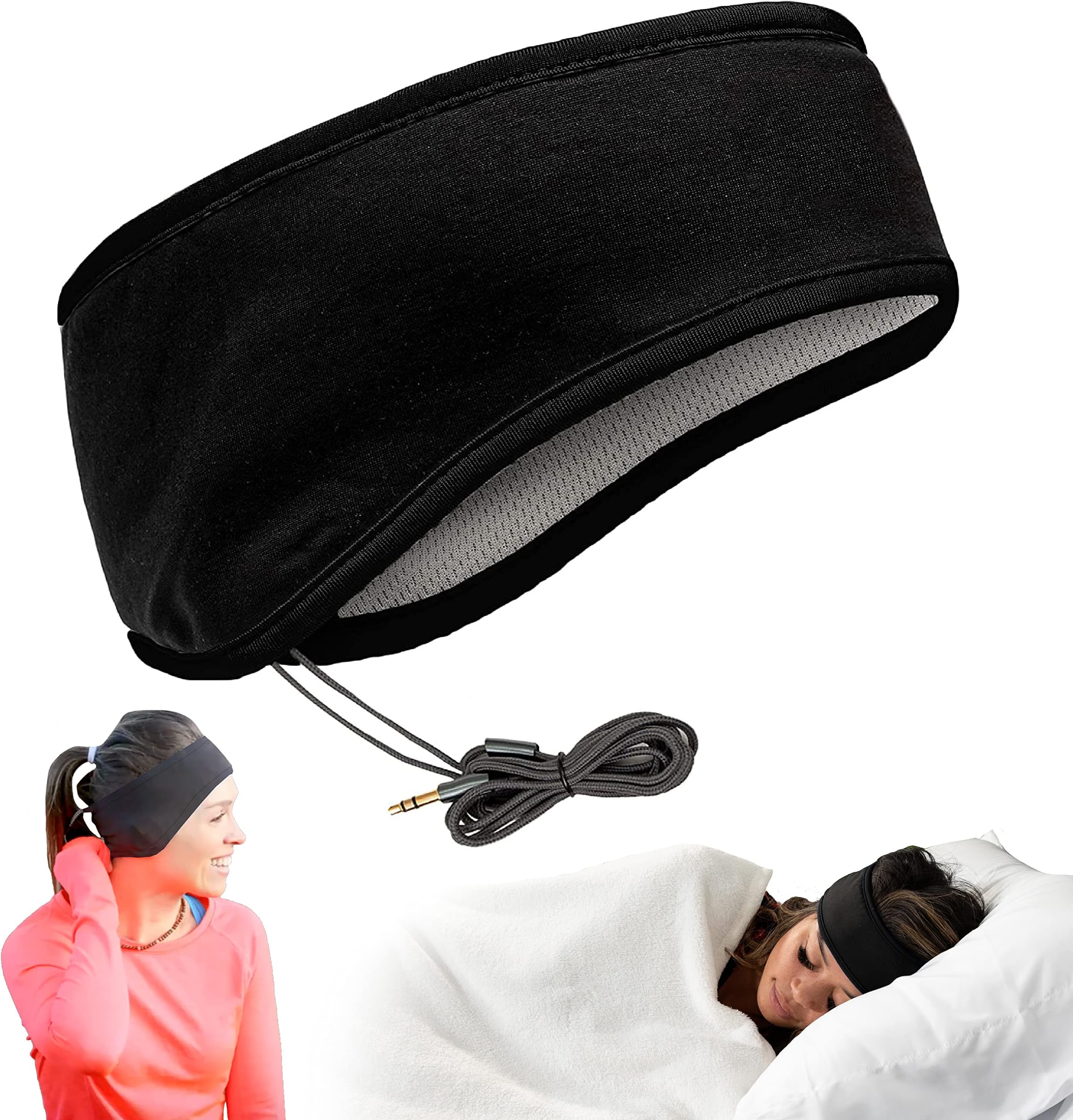 (BLACK) - CozyPhones Sleep Headphones & Travel Bag, Lycra Cool Mesh Lining and Ultra Thin Speakers. Perfect for Sleeping, Sports, Air Travel, Meditation and Relaxation - BLACK