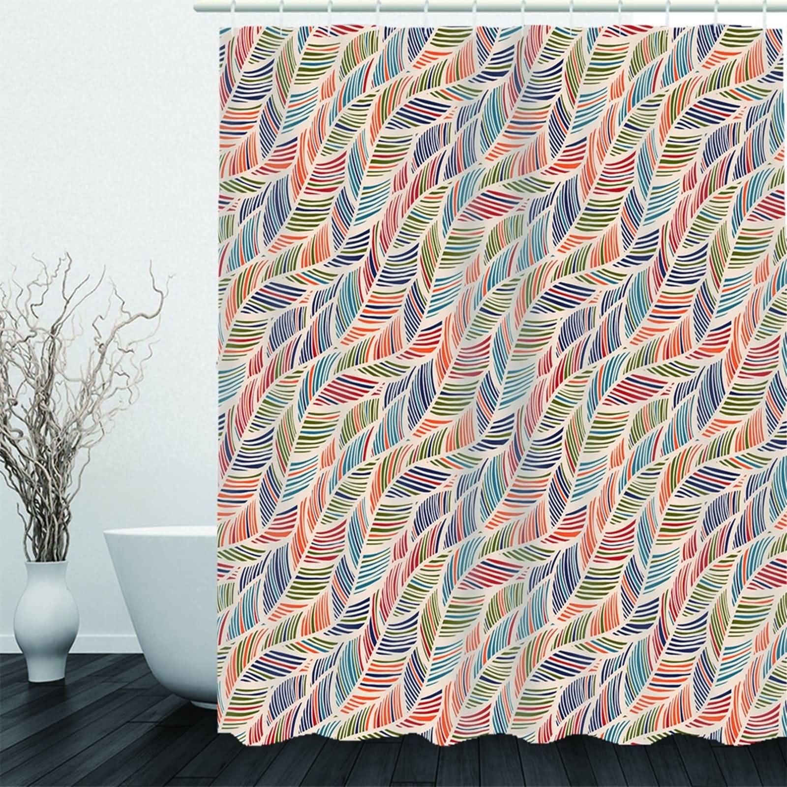 Badewannenvorhang Waschbar, Badewannenvorhang Anti Schimmel Blätter Spiralmuster Bunt 180X180cm für Badezimmer