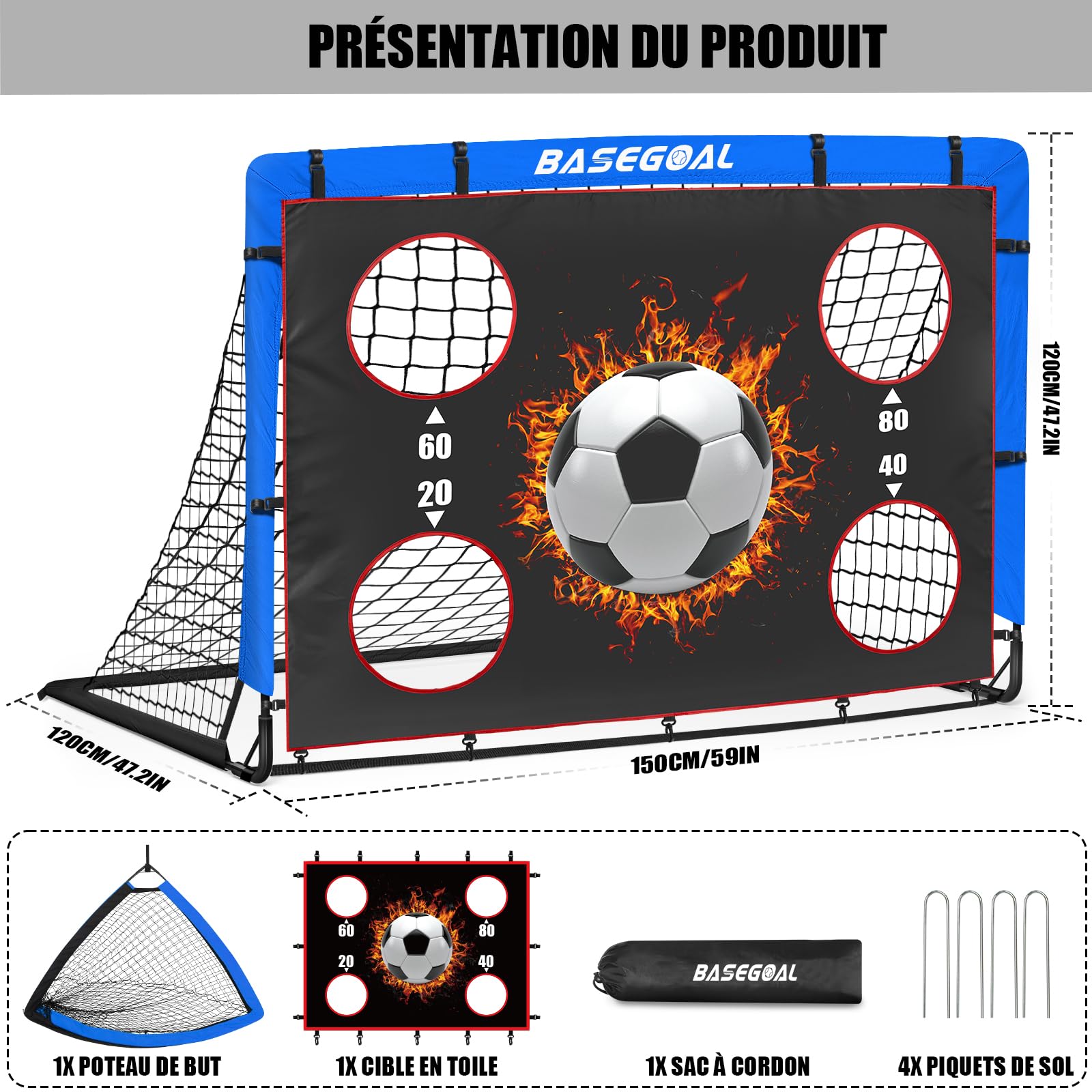 Cage de Foot Exterieur avec Cible Suspendue et Sac de Transport pour Jardin