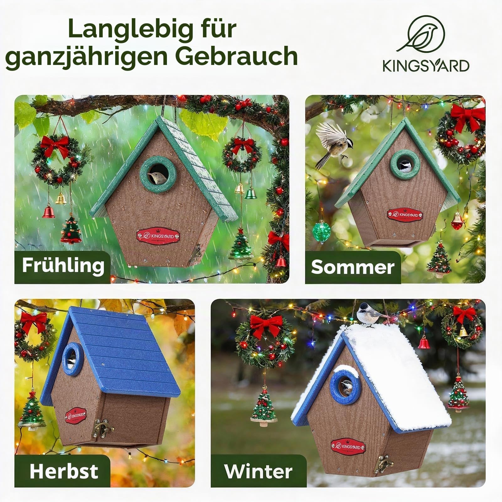 Kingsyard Nistkasten Vogelhaus aus recyceltem Kunststoff für den Außenbereich - Hängende Nisthöhle mit Räuberschutz & Belüftung für Zaunkönig, Finken, Meisen,Grün
