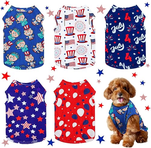 5 piezas de camisa patriótica para perros pequeños ropa de cachorro estadounidense para chihuahua yorkies bandera estadounidense trajes de verano