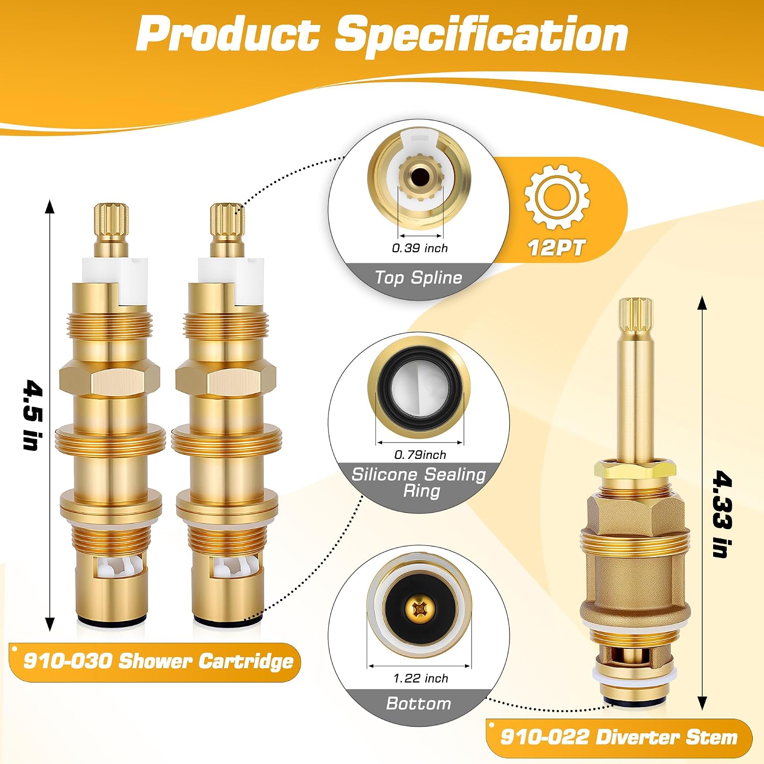 910-030 Shower Cartridge and 910-022 Diverter Stem Compatible with Price Pfister Shower Valve, Ceramic Disc Cartridge Replacement Compatible with Pfister Faucet Cartridge, Brass Construction