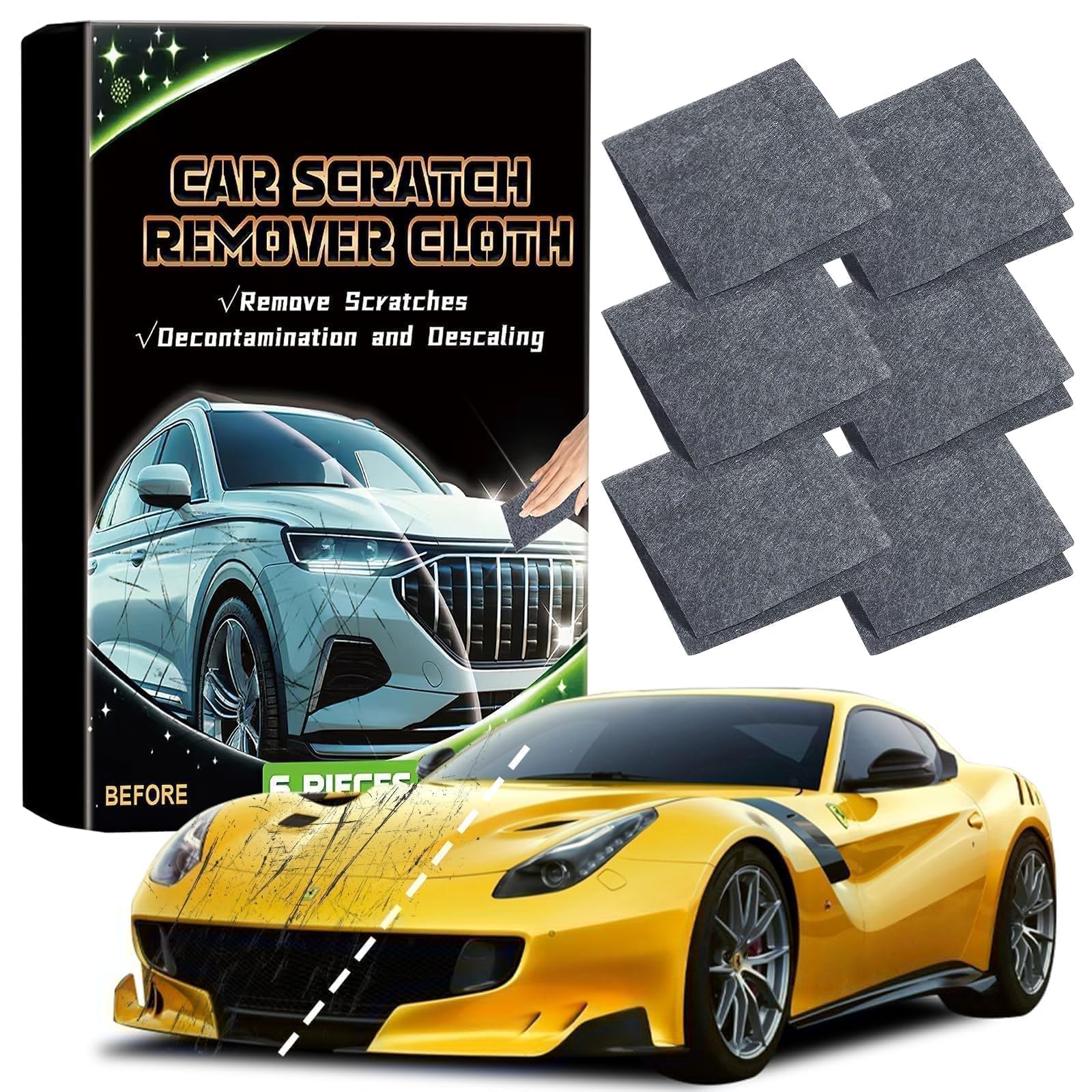 Car Scratches Remover,6 Pack 2025 Nano Sparkle Cloth for Car Scratches Multi-Purpose Nano Magic Cloth Easy to Repair Paint Scratches,Water Spots Surface Polishing