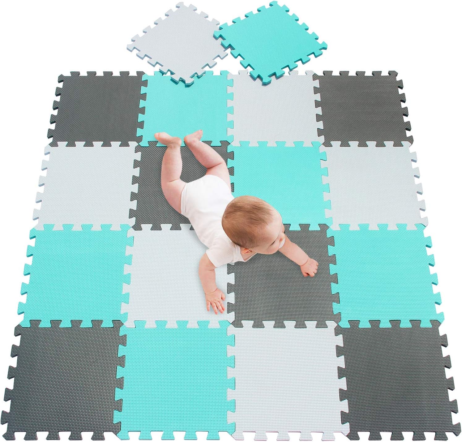 meiqicool Foam Play Mat for Babies and Children | 18 EVA Foam Floor Tiles | Thicker and Softer Puzzle Mat for Crawling and Learning | 100% Safe, Non-toxic, Odorless 010812