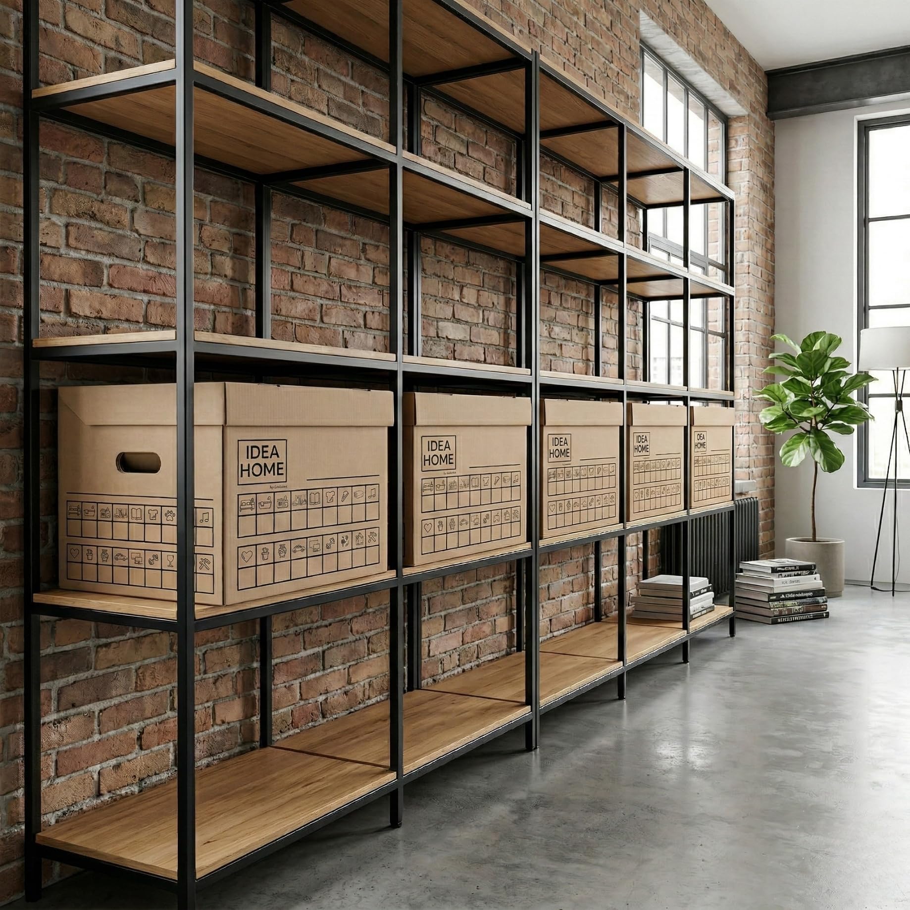 IDEA HOME STOREA Set 12 Scatole Portaoggetti con Coperchio e Manici, Scatole Archivio in Cartone Resistenti Impilabili con Pennarello, Organizer per Casa Ufficio Trasloco
