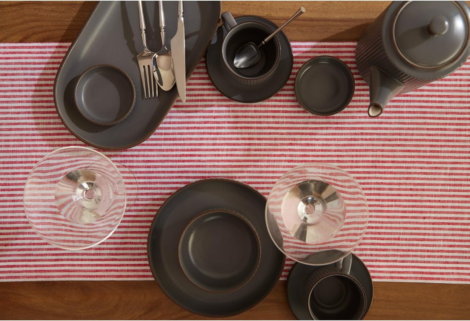 Solino Home Linen Table Runner 48 Inches - Narrow Stripe 100% Pure Linen Red and White Farmhouse Table Runner 14 x 48 Inch Ideal for Dresser and Coffee Tables - Mothers Day, Spring, Summer