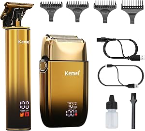 Rasoir à Lames KEMEI, Rasoir pour Tête Chauve, Rasoir Électrique pour Hommes, avec Tondeuse Tondeuse Étanche Sans Fil