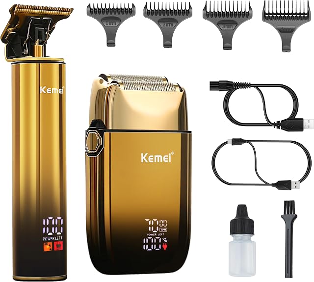 Rasoir à Lames KEMEI, Rasoir pour Tête Chauve, Rasoir Électrique pour Hommes, avec Tondeuse Tondeuse Étanche Sans Fil