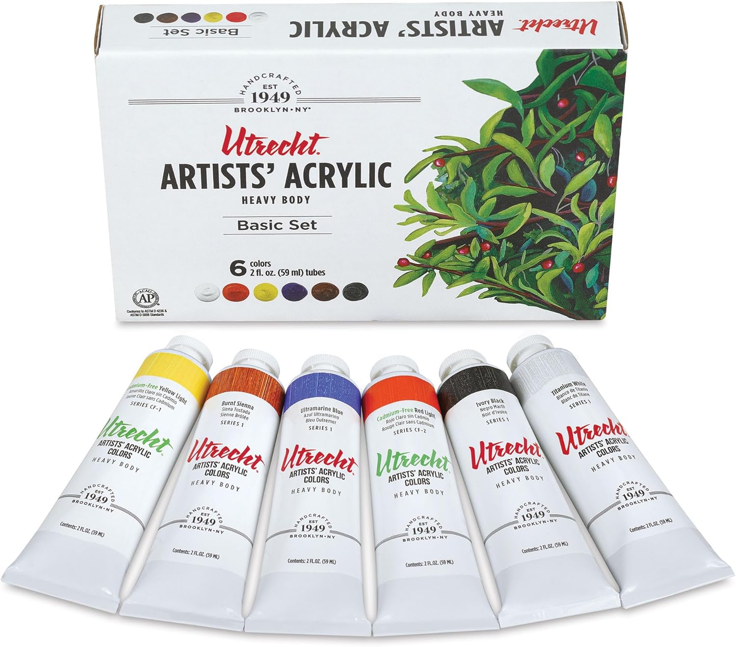 Utrecht Artists' Acrylic Paints - Set of 6, Basic Colors, 59 ml