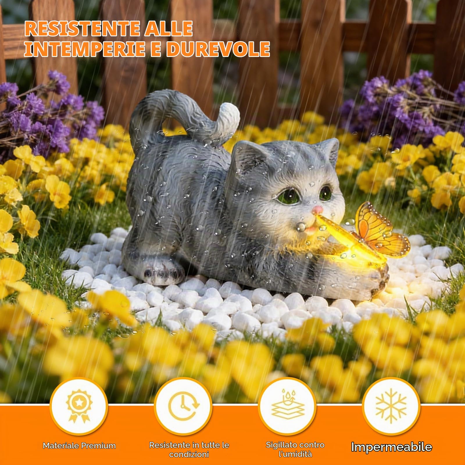Sculture Decorative da Giardino con Gatti, Figura di Gatto da Giardino, Statua di Gatto in Resina con Lanterna Solare, IP65 Batteria Impermeabile Statuetta di Gatto Solare per Esterni per Terrazzo