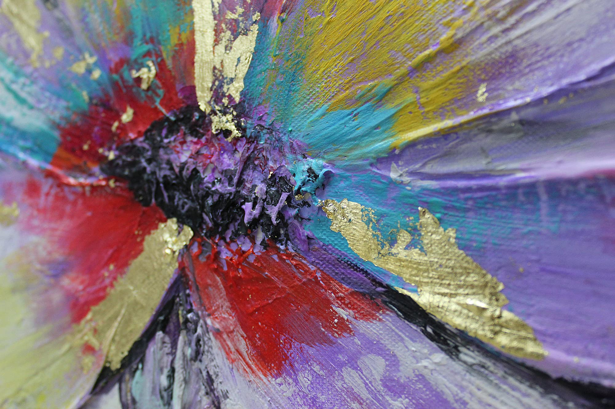 YS-Art Acryl Gemälde auf Leinwand handgemalt Blumen Leinwandbild Abstrakt Wanddeko Wohnzimmer Kunst 120x60 cm