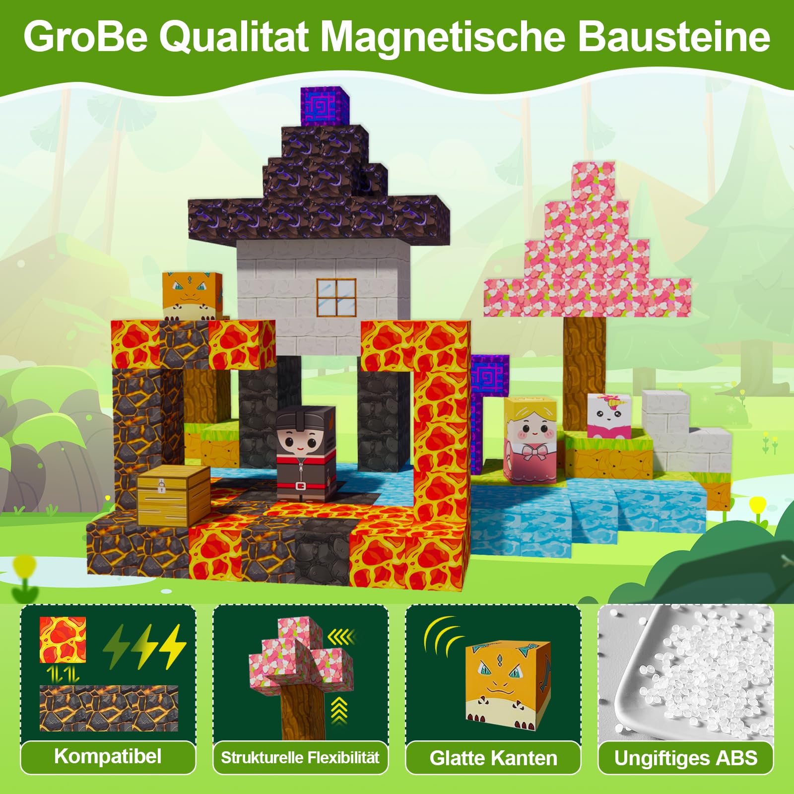 Magnetyczne klocki budowlane 176 szt., 2,5 CM/Magnet World klocki sensoryczne zestaw, magnetyczne klocki dla dzieci od 3 lat, prezent dla chłopców i dziewczynek