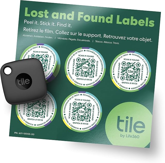 Tile Mate (2022) Lokalizator Bluetooth do znajdowania kluczy, toreb i innych przedmiotów, 1 Pak, zasieg 60m, aplikacja iOS i Android, Czarny + Etykiety Tile Lost and Found, Forest Green