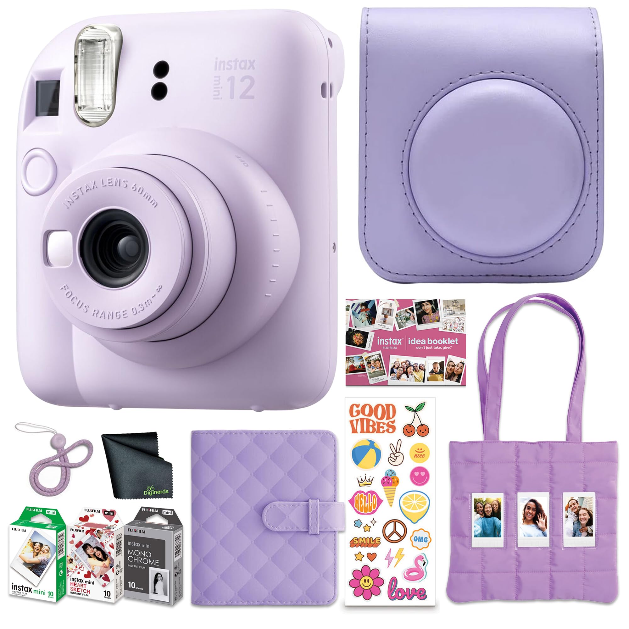 FUJIFILM INSTAX Mini 12 Instant Camera (Purple) INSTAX Instant Film Bundle