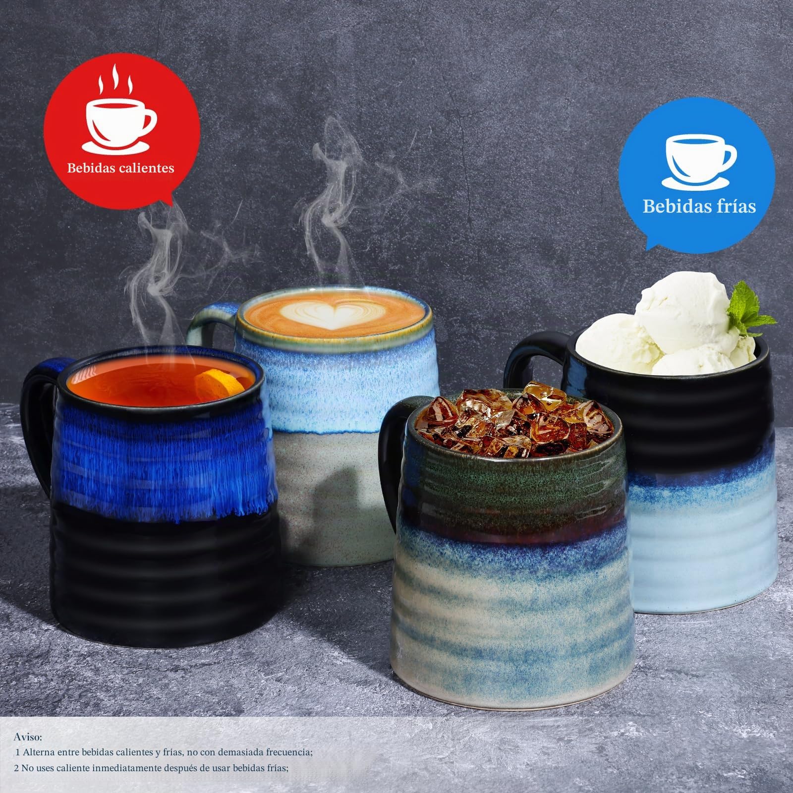700ml Taza de Café de cerámica extra grande con asa grande, 25Oz taza de té de grand para la oficina y el hogar, apta para microondas y lavavajillas, textura esmaltada hecha a mano (Azul Estrellado)