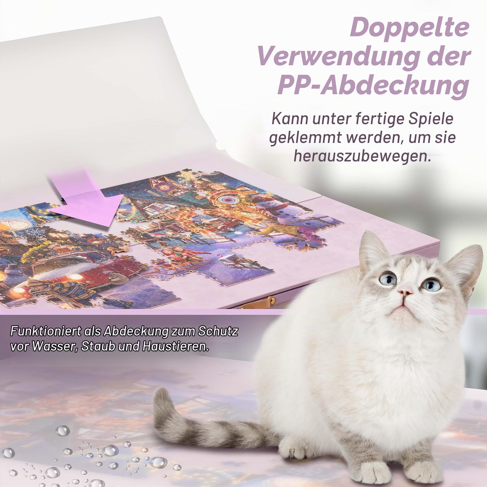 Tektalk Flanellstoff-bedeckter Puzzle-Tisch mit integriertem verstellbarem Ständer und Abdeckung, tragbare Puzzle-Platte mit 6 Sortierschubladen, für bis zu 1500 Teile – lila