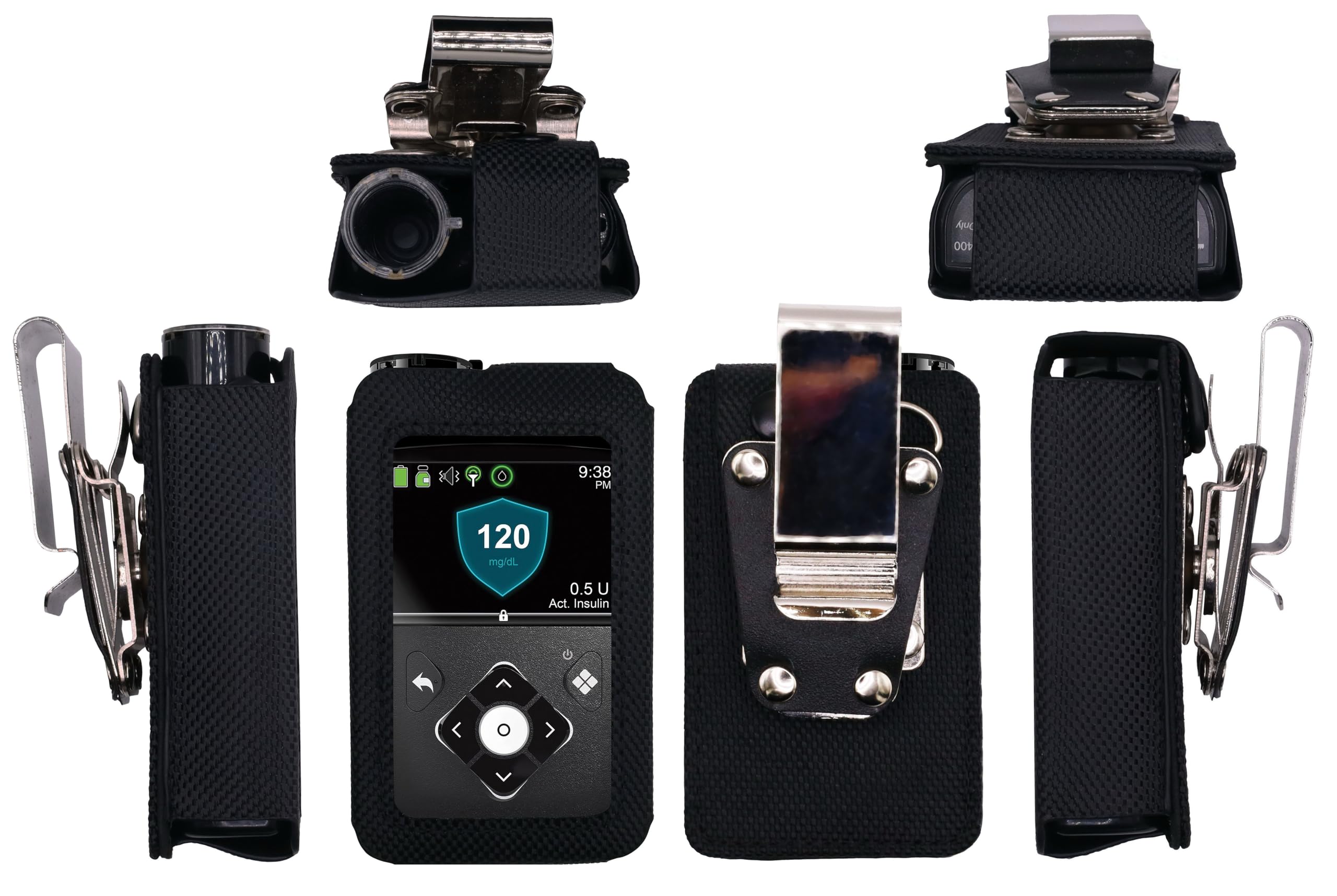 Fitted Pouch Case with Removable Metal Swivel Belt Clip + Screen Protector for Medtronic Minimed Insulin Pump (Minimed 630G / 640G / 650G / 670G / 770G / 780G) (Black)