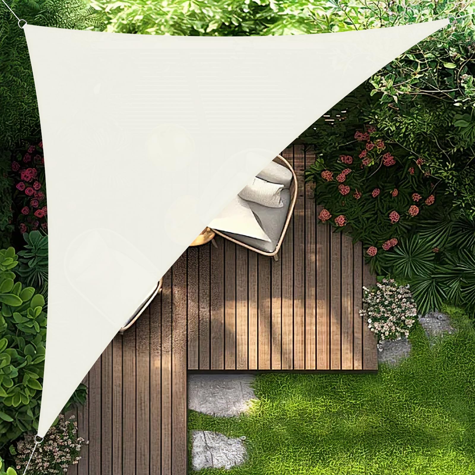HENG FENG Tenda a Vela Impermeabile Triangolare 5x5x7m Vela Ombreggiante Parasole Protezione Raggi UV per Esterno Giardino terrazza Colore Beige