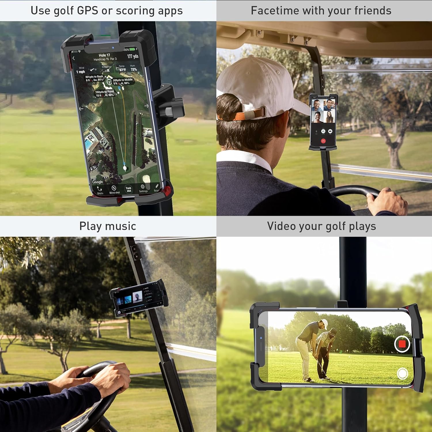 Golf Cart Phone Mount Holder for iPhone/Galaxy/Google Pixel, Universal Phone Holder for Most Brand EZGO, Club Car, Yamaha Golf Carts Phone Caddy - Image 5