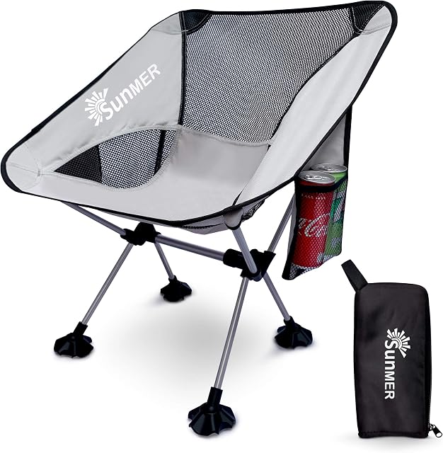SUNMER Portable Camping Chair - Compact Ultralight Folding Backpack Chair, Holds Up To 120kg, Small Collapsible Lightweight Outdoor Seat for Picnics, Hiking, Camping