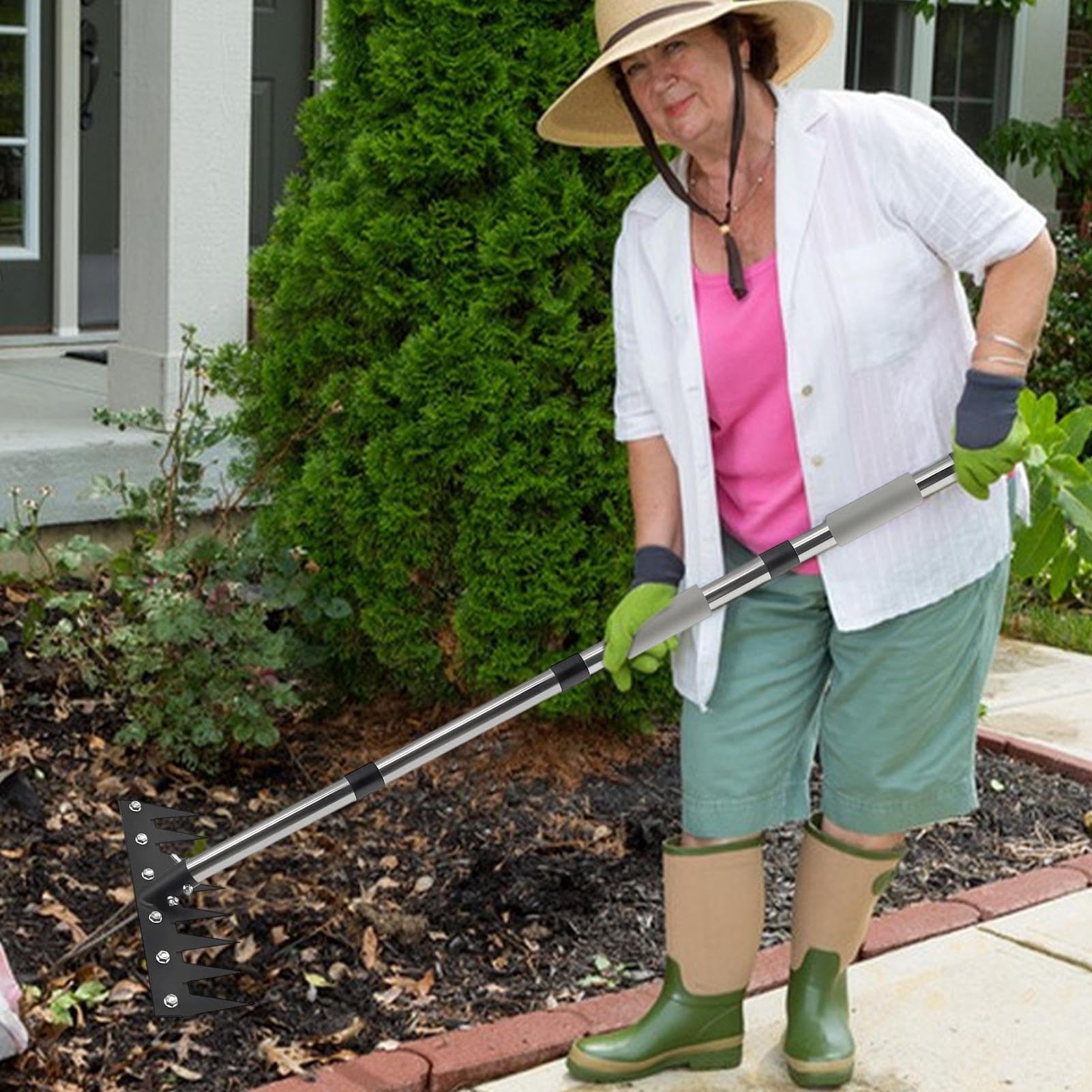Herramienta De Deshierbo De Mango Largo | Desbrozadora Manual para Jardinería Paisajismo Y Airear Suelo | Escardador Telescópico para Jardinería para Limpiar Acículas Suelo Macizos De