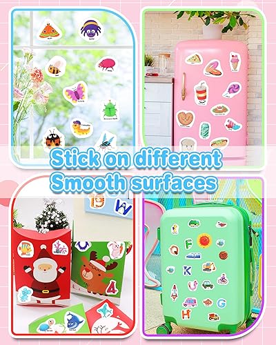 Miniatura 5 de QKilisy 3 juegos de calcomanías reutilizables para niños pequeños (frutas y verduras + animales + océano), calcomanías de gelatina impermeables para